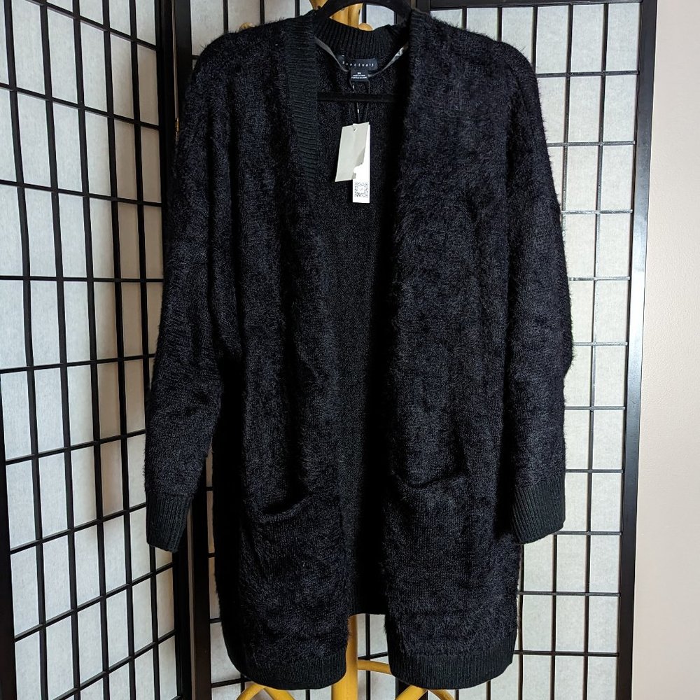 NWT Sanctuary black long fuzzy cardigan